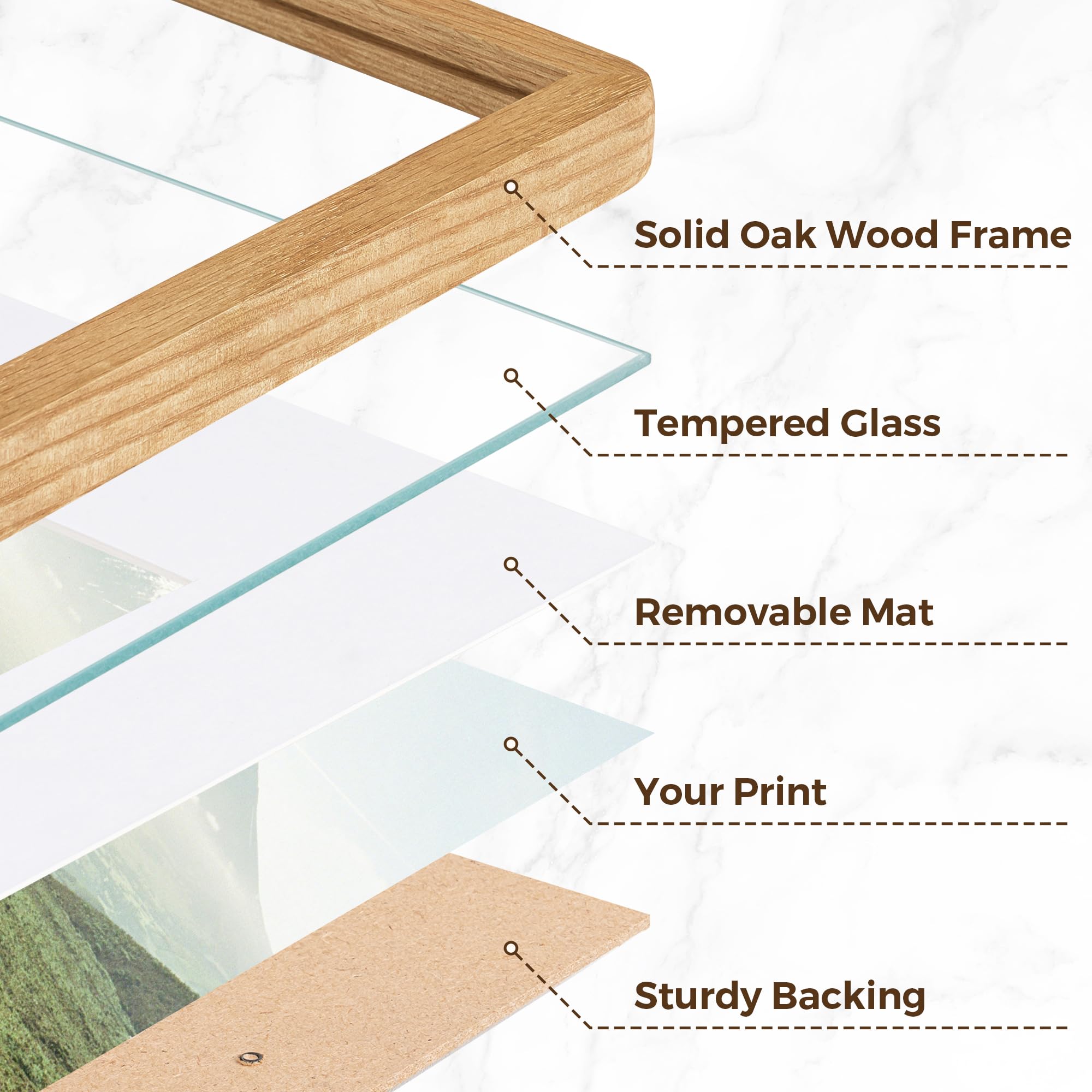 8x10 Picture Frame, Rustic 8 by 10 Photo Frame for Wall & Tabletop Display - Solid Oak Wood & Tempered Glass, 8x10 Picture Frame